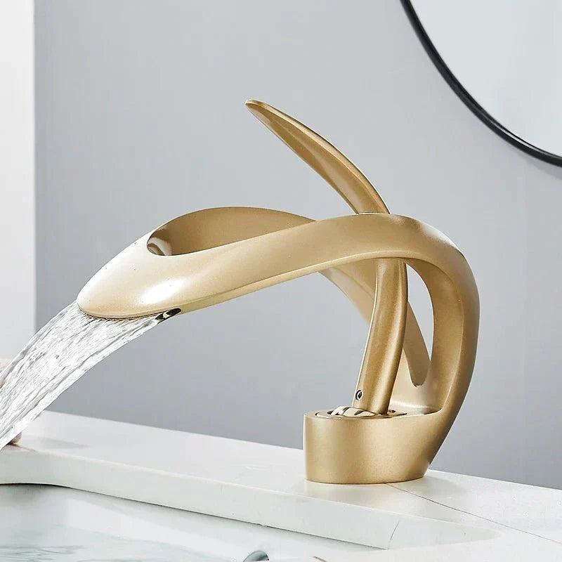 Modern Matte Black Waterfall Faucet with Twisted Spout - Image 5